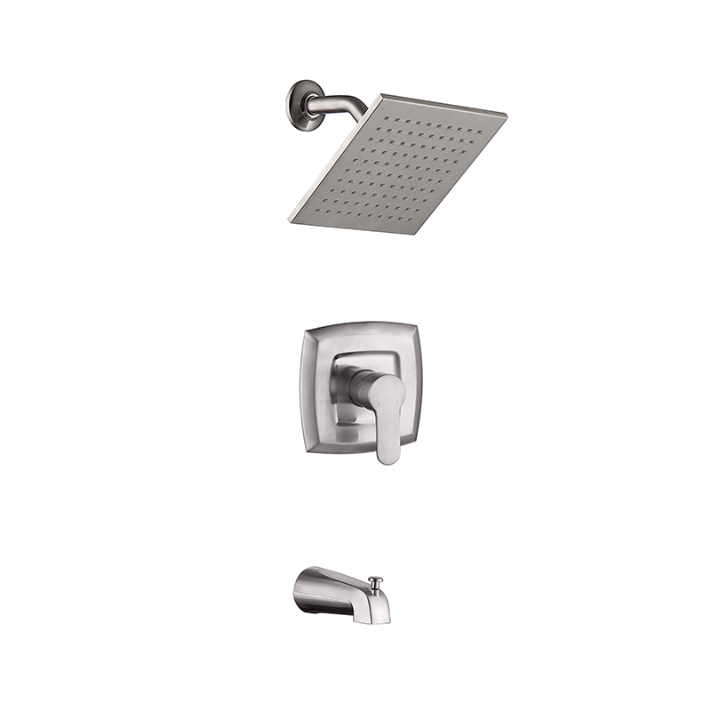 Das Dusch-Badewannen-Wasserhahn-Set ist mit einem Lenkgetriebe, 5 Strahleinstellungen, einer 6-Zoll-Badewannen-Wasserfall-Griffkombination, einem 2,5-GPM-Hochdruck-Badezimmer-Duschkopfsystem und gebürstetem Nickel ausgestattet